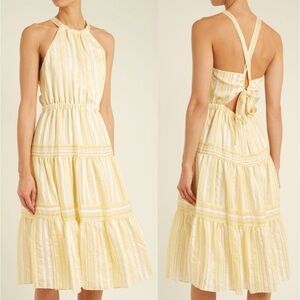 Rebecca Taylor Yard High Neck Halter Open Tie Back Tiered Midi Dress